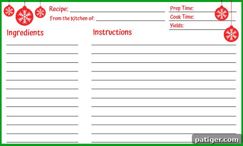 Holiday Recipe Card Printable BLANK
