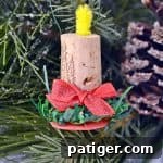 Handmade Wine Cork Candle Ornaments 11 A small, festive image of a completed wine cork candle ornament.
