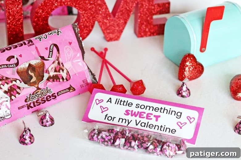 Free printable 'A little something sweet' Valentine's Day treat bag toppers for easy and affordable homemade Valentines