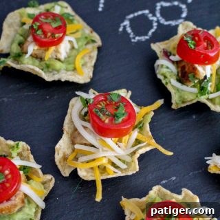 Delicious chicken nacho bites, an easy finger food for game day or parties.