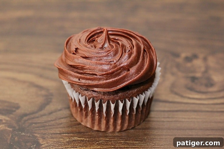 Cozy Cocoa Cloud Cupcakes 4 Freshly baked chocolate cupcakes, now cooled and topped with a smooth layer of rich chocolate icing.