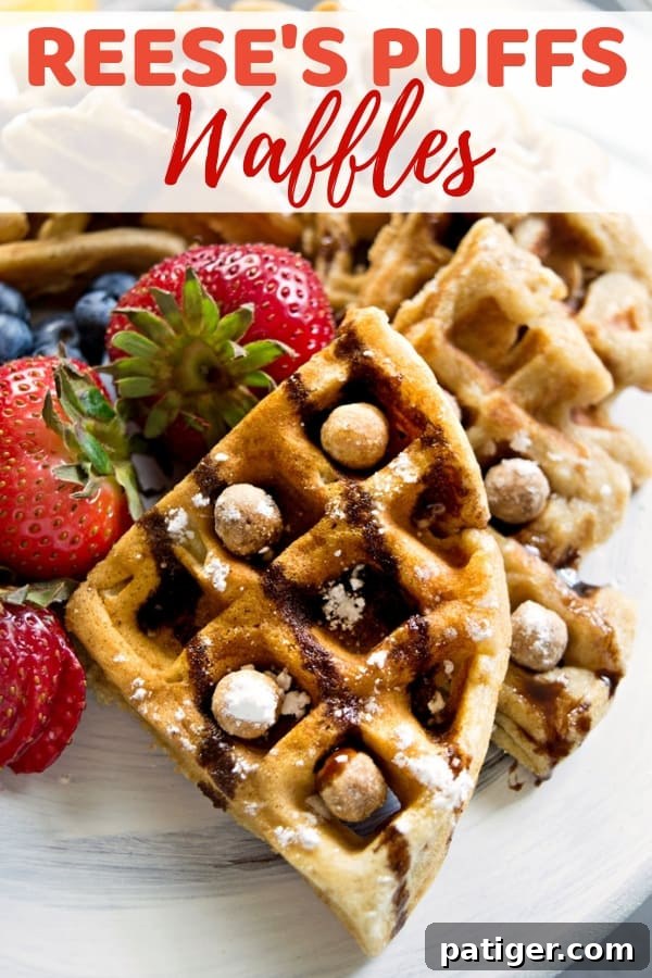 A perfectly cooked Reese's Puffs Cereal Waffle, showcasing its delightful golden hue and inviting texture, presented as a delicious and satisfying breakfast option.