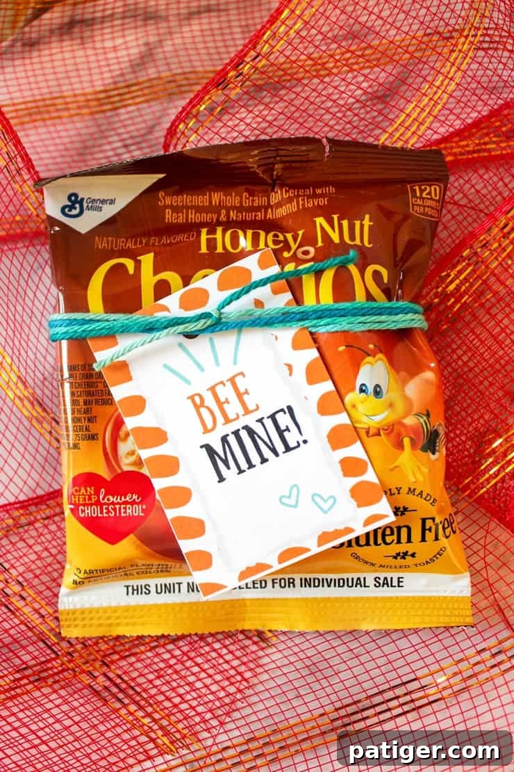 Honey Nut Cheerios with a 'Bee mine' printable tag
