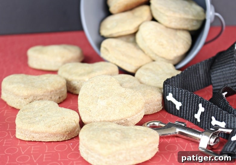 Delicious heart-shaped homemade dog treats made with simple ingredients, perfect for your beloved pet.