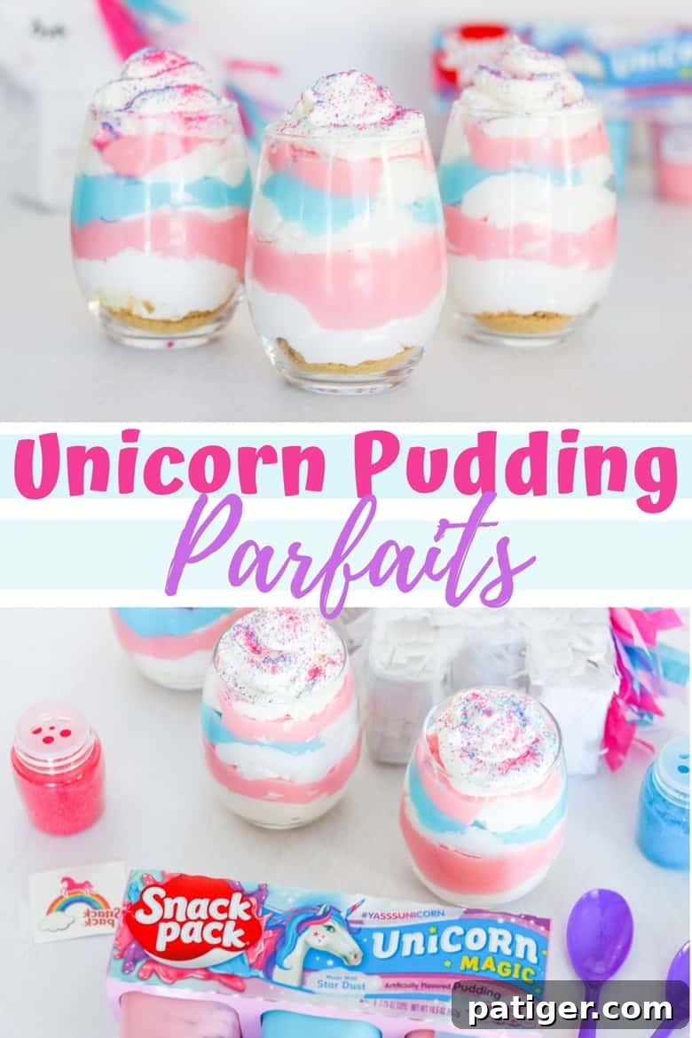 Magical Unicorn Swirl Parfaits 14 Unicorn pudding parfaits, made with Limited Edition Unicorn Magic Snack Pack Pudding Cups, are an easy no-bake dessert perfect for unicorn lovers!