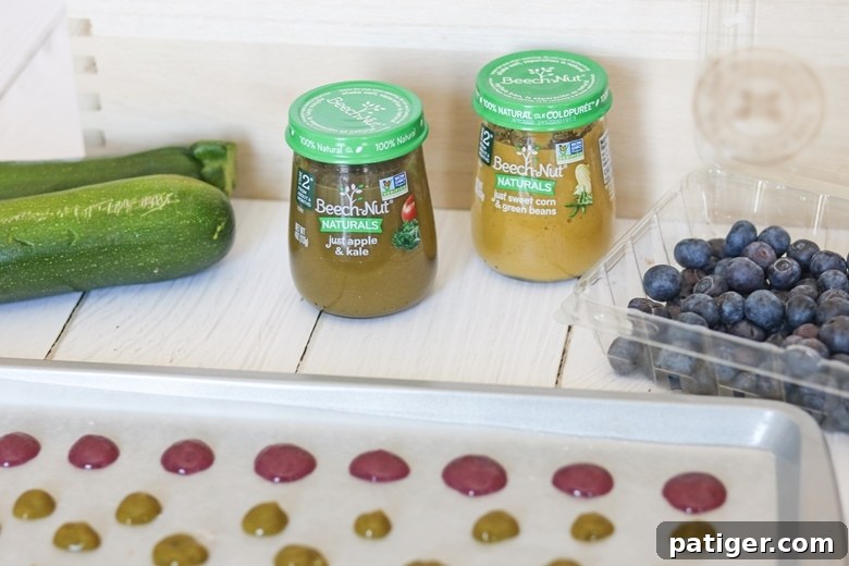 Close-up of baby food dots