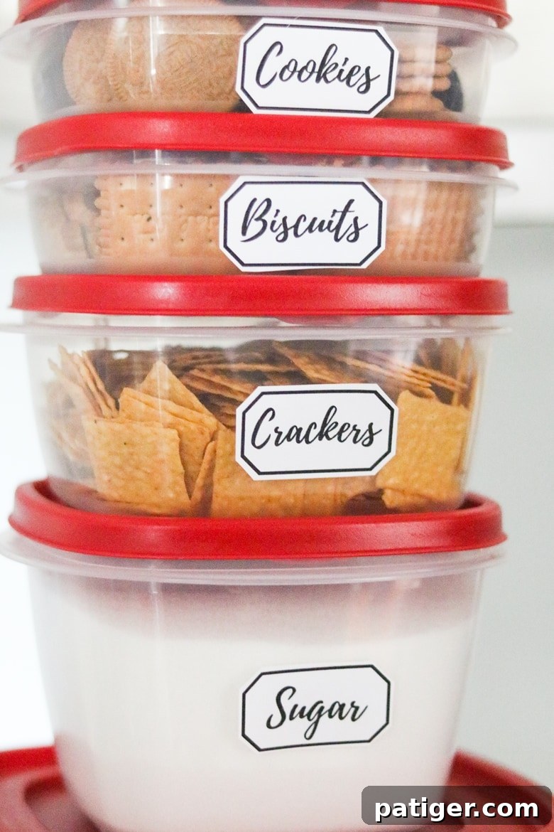 Easy Find Lids containers with Printable Pantry Labels