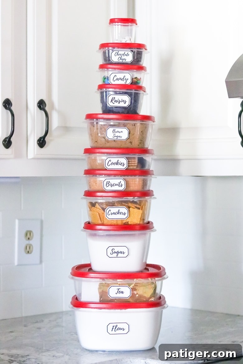 Stack of pantry containers on countertop