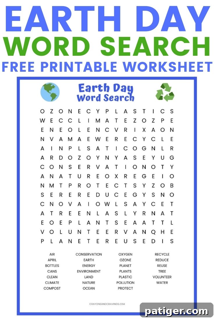 Earth Day Word Search Puzzle 2 Free Earth Day Word Search Printable Worksheet with 27 environmental vocabulary words for kids and students