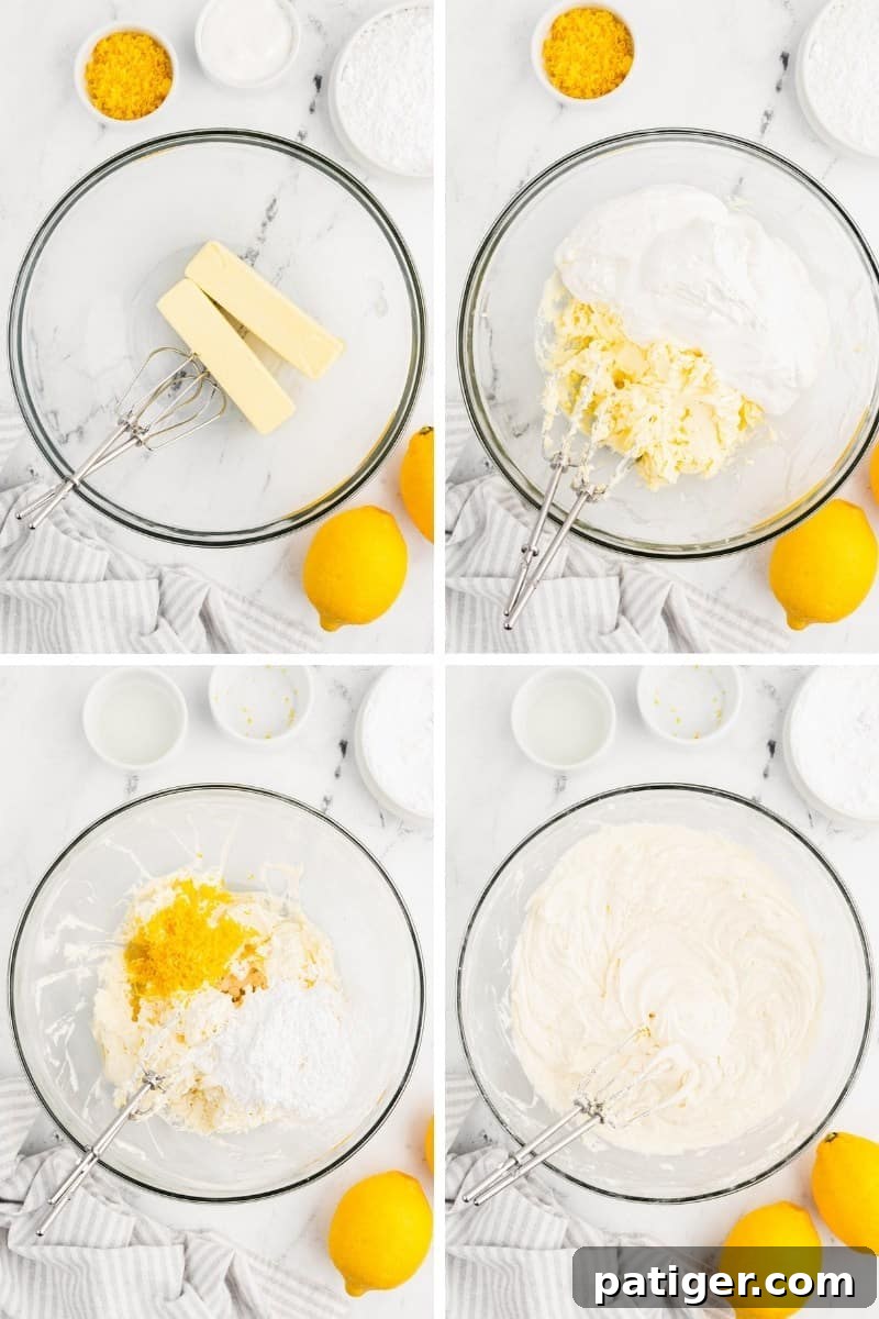 Steps of making marshmallow creme frosting.