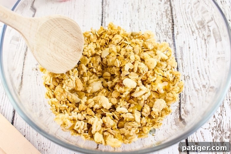 Frozen Yogurt Breakfast Bites 4 Bowl of granola with a wooden spoon