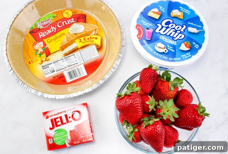 Keebler Graham Ready Crust, Cool Whip, fresh strawberries, and Strawberry Jello.