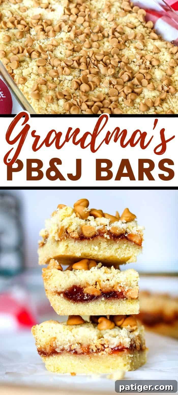 A vibrant Pinterest-ready image of Grandma's PB&J Bars, perfect for saving and sharing this classic recipe.