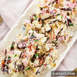 Sundae chocolate covered popcorn with sprinkles