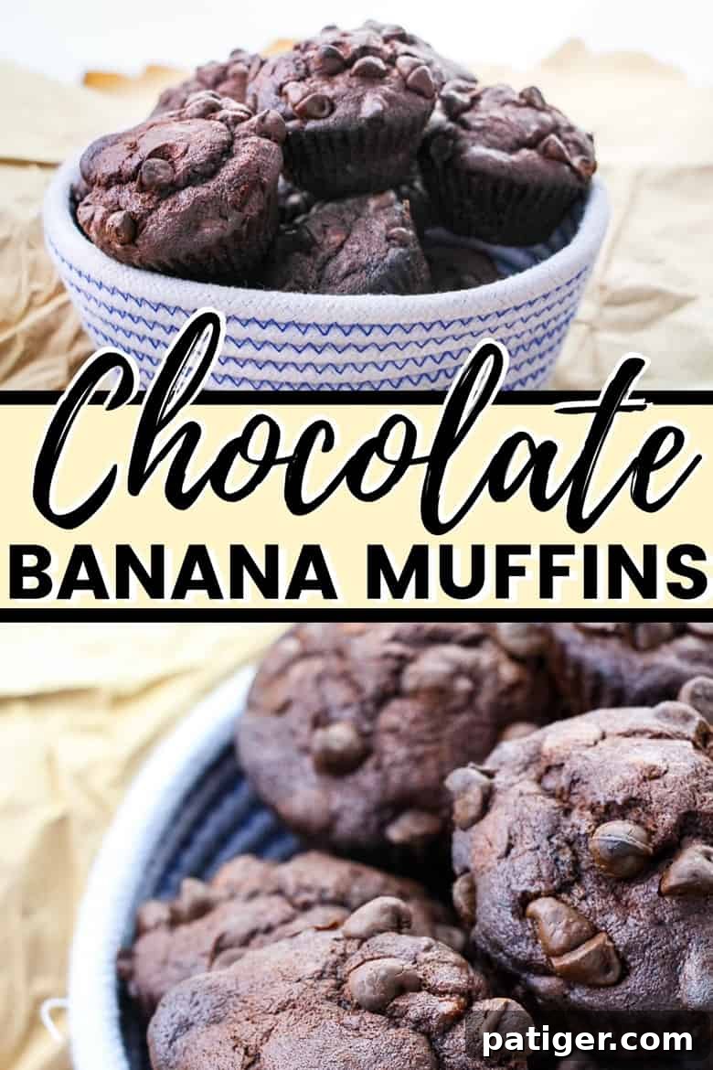 Decadent Double Chocolate Banana Muffins 7 Chocolate banana muffins Pinterest image.