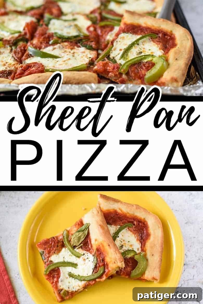 Effortless Sheet Pan Pizza 9 Sheet Pan Pizza Pin - perfect for saving on Pinterest for your next pizza night!