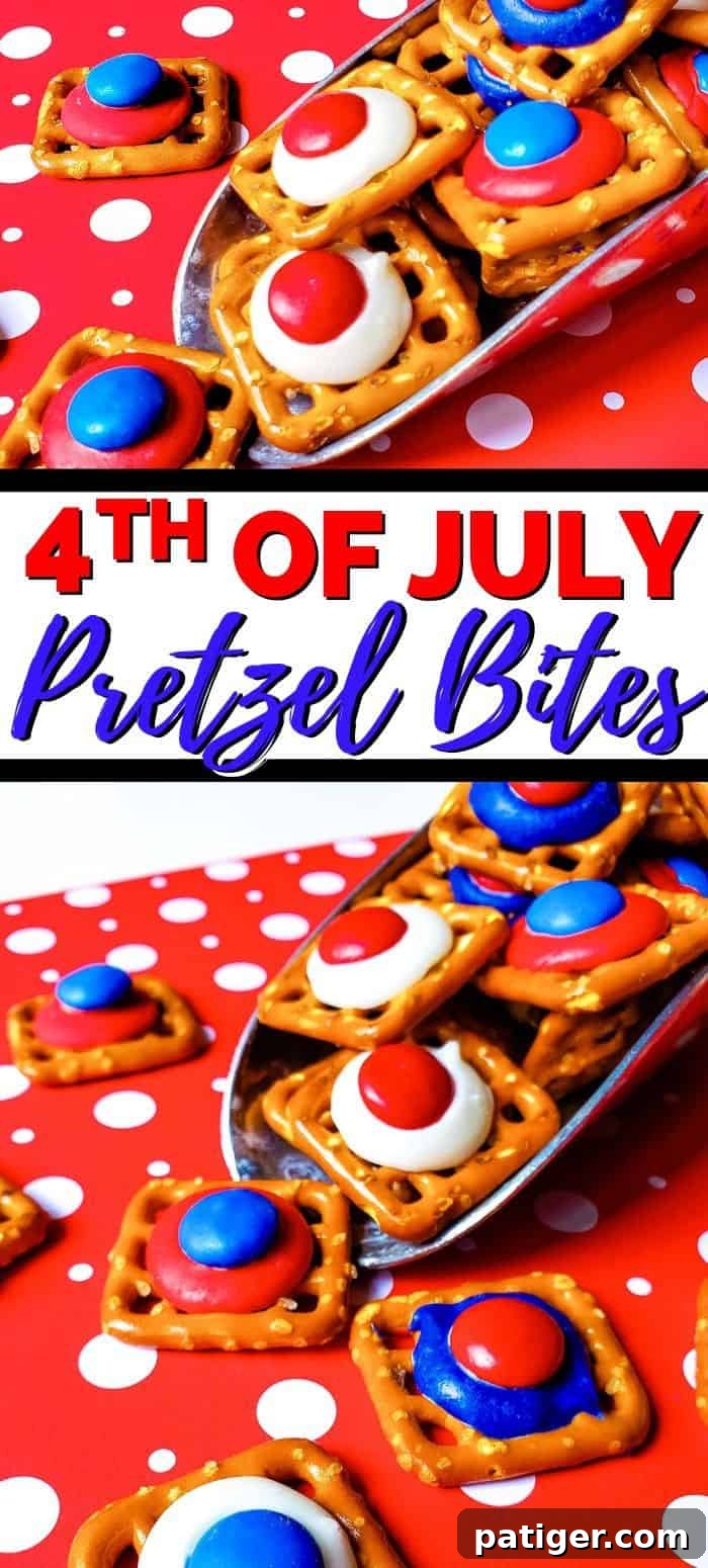 Patriotic Pretzel Bites 5 A vibrant platter of Red, White, and Blue 4th of July pretzel bites, ready to serve.
