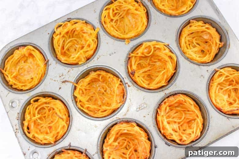 Spaghetti and Meatball Nests 8 Baked spaghetti cups in muffin tin