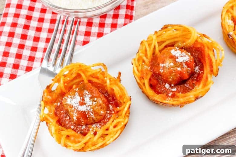 Spaghetti and Meatball Nests 9 Baked pasta cups