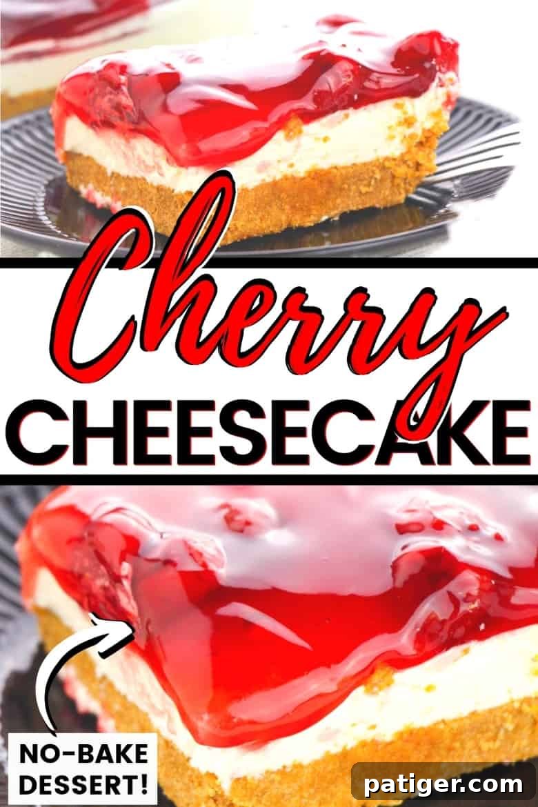 Cherry Cheesecake Pin, a vertical image for Pinterest with text overlay.