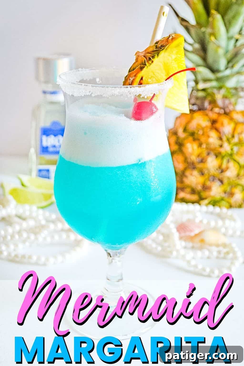 Ocean Siren Margarita Freeze 7 Mermaid Margarita Pin - a delicious frozen summer cocktail with tequila, triple sec, blue curacao, lime juice, and honey.