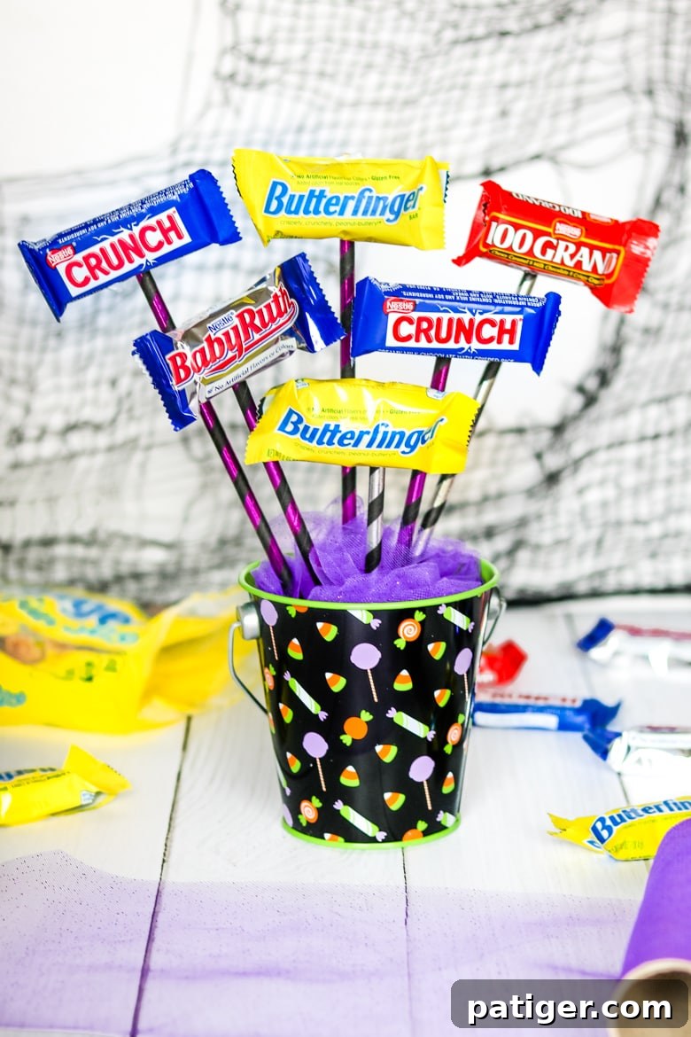 Completed Halloween Candy Bouquet featuring Fun Size Bars