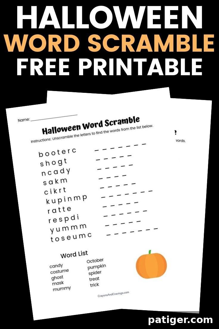 Spooky Word Mix Up Game 2 Free Printable Halloween Word Scramble Worksheet for Kids
