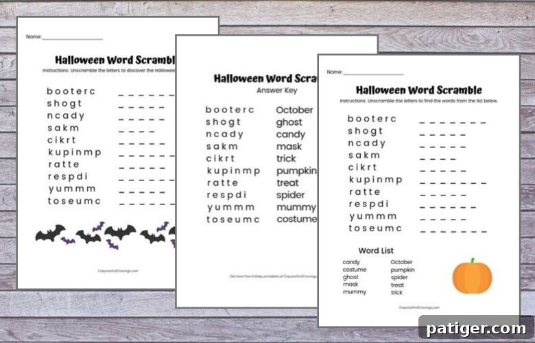 Spooky Word Mix Up Game 3 Halloween Word Scrambles: Easy and Hard versions with answer key