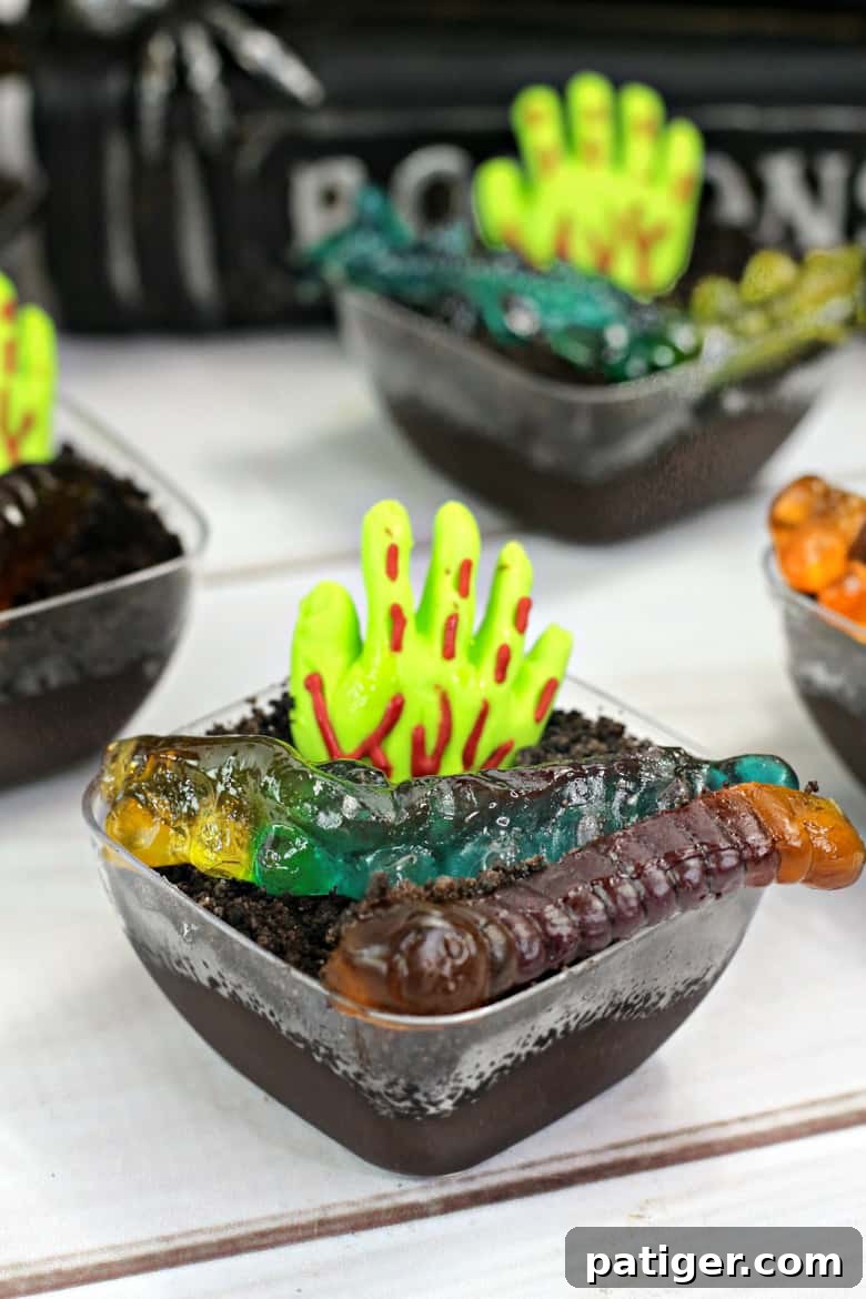 Graveyard Pudding Cups - Easy no-bake Halloween dessert idea.