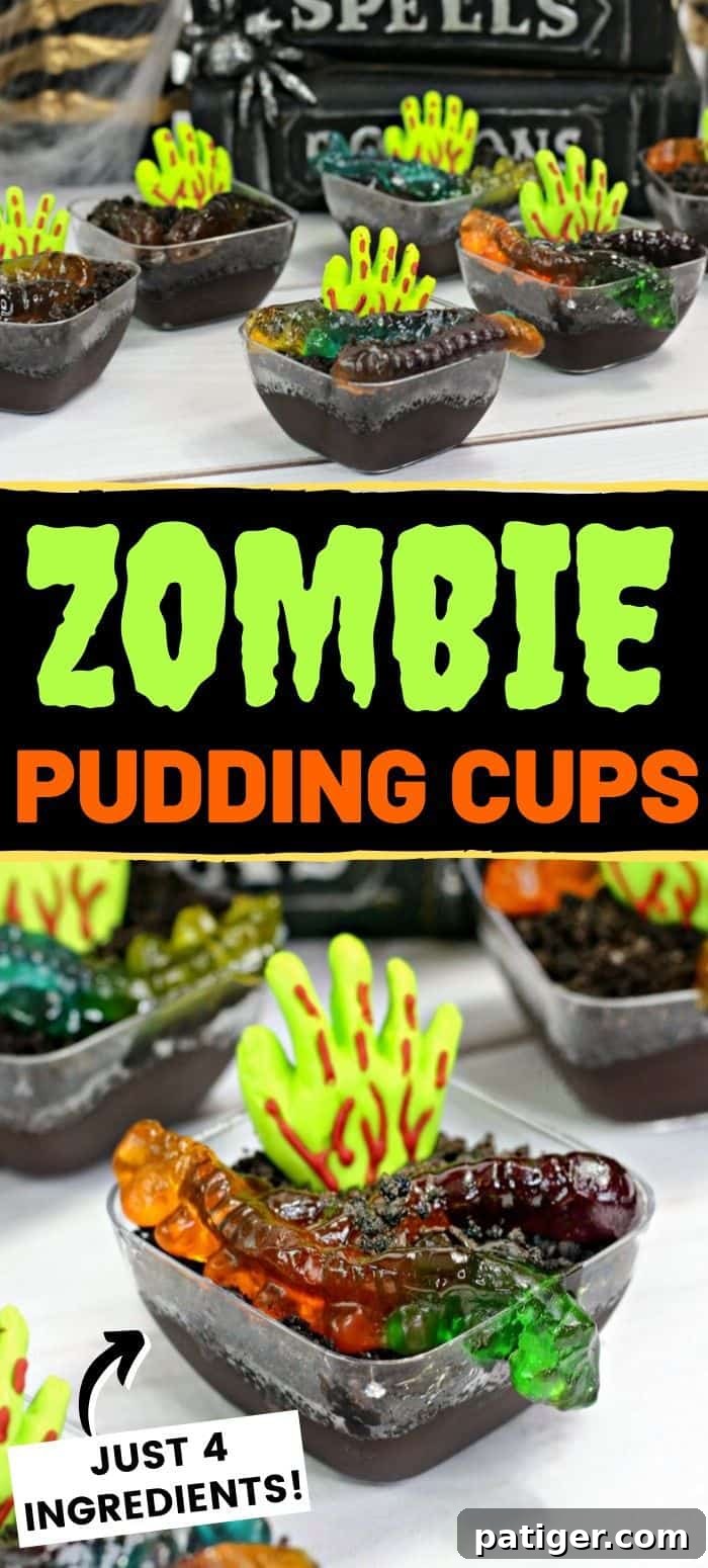 Zombie Pudding Cups - A fun and easy Halloween dessert for kids and adults.
