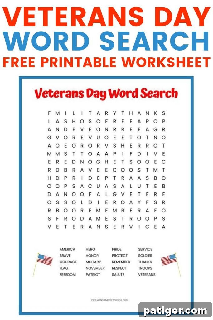 Engaging Veterans Day Word Search Worksheet for Kids - Educational Activity