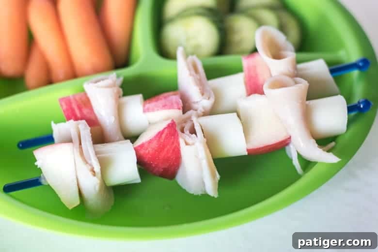 Beautifully assembled Turkey Apple Cheese Skewers.