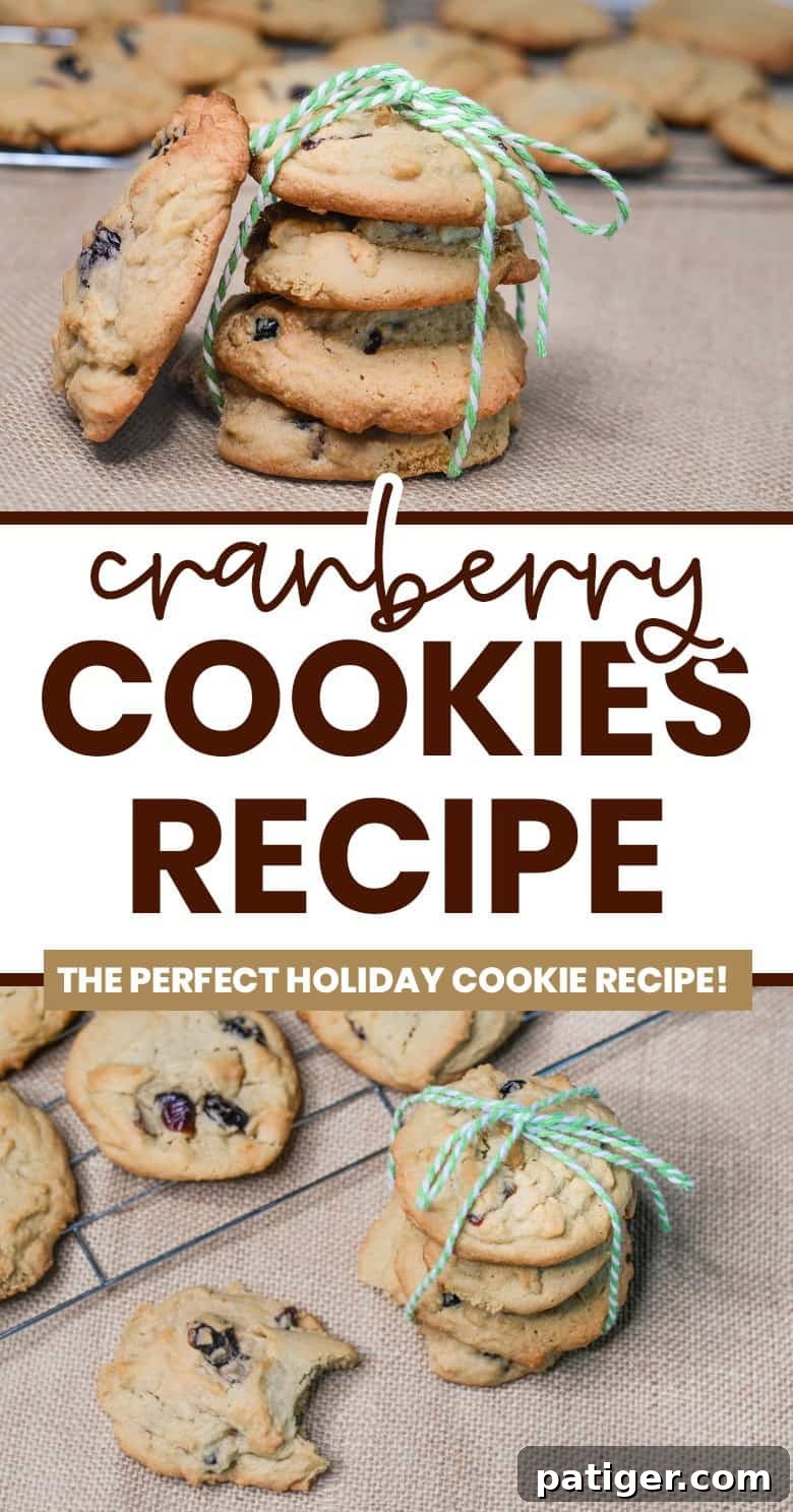 cranberry cookies pinterest image, a beautiful shot of holiday cookies