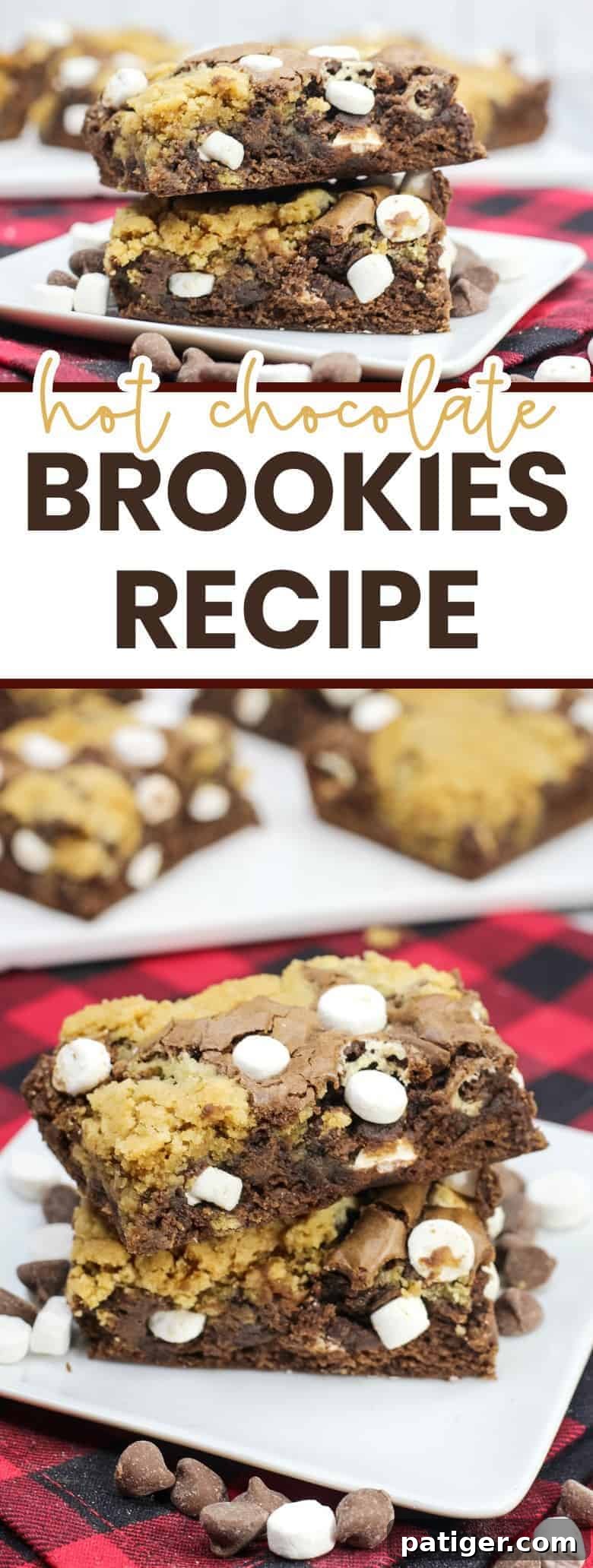 Cozy Hot Chocolate Brookies 7 Pinterest graphic for hot chocolate brookies, featuring an appealing image of the dessert and text overlay encouraging pinning, optimized for social sharing and easy saving.