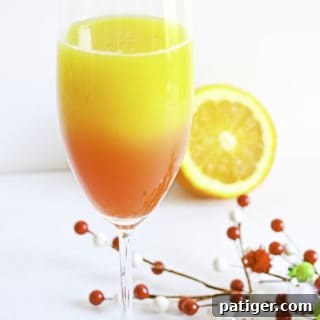 christmas mimosa recipe in cocktail glass
