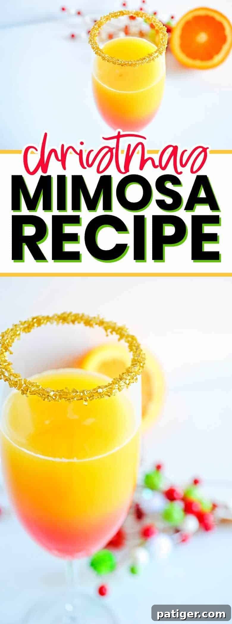 Christmas mimosa recipe pinterest image for saving holiday drink ideas