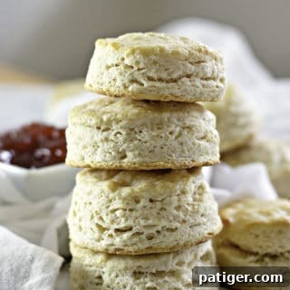 Stacked homemade buttermilk biscuits