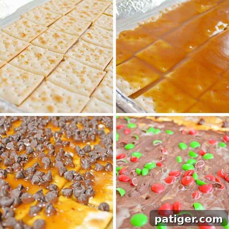 closeup showing the layers of Christmas crack candy being broken