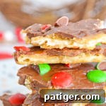 closeup of Christmas crack candy