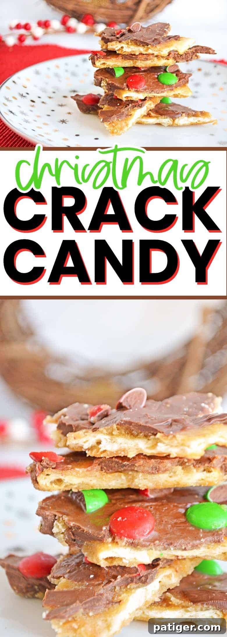 pin image for easy Christmas crack recipe with M&M's
