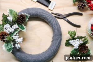 Attaching Florals to the Christmas Wreath