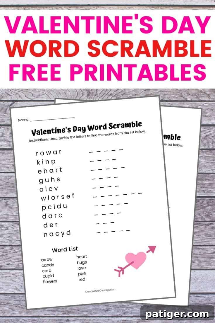 Printable Sweetheart Scramble Puzzle 2 Engaging Valentine's Day Word Scramble Worksheet for Kids, a free printable activity for classrooms and home.