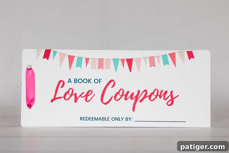 A beautifully assembled book of love coupons, ready to be gifted. Features pre-designed and blank coupons for ultimate personalization.