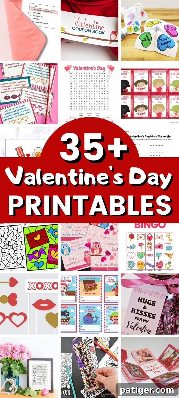 Discover over 35 free Valentine's Day printables, including heartfelt cards, engaging kids' activities, unique gift ideas, and festive party decorations.