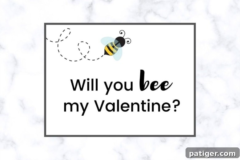 Free Printable Will you be my Valentine card featuring a cute bee