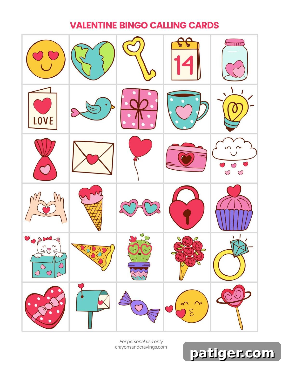 Cupid Bingo Fun 4 Valentine's Day Bingo calling cards featuring themed icons
