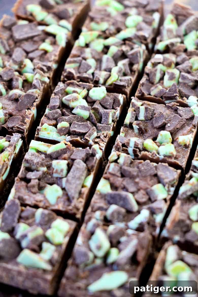 Decadent Mint Swirl Fudge 5 Mint fudge sliced into 1 inch squares