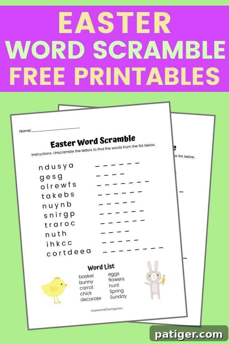 Free Easter Word Scramble Printables for Kids - A fun educational activity for the holiday.