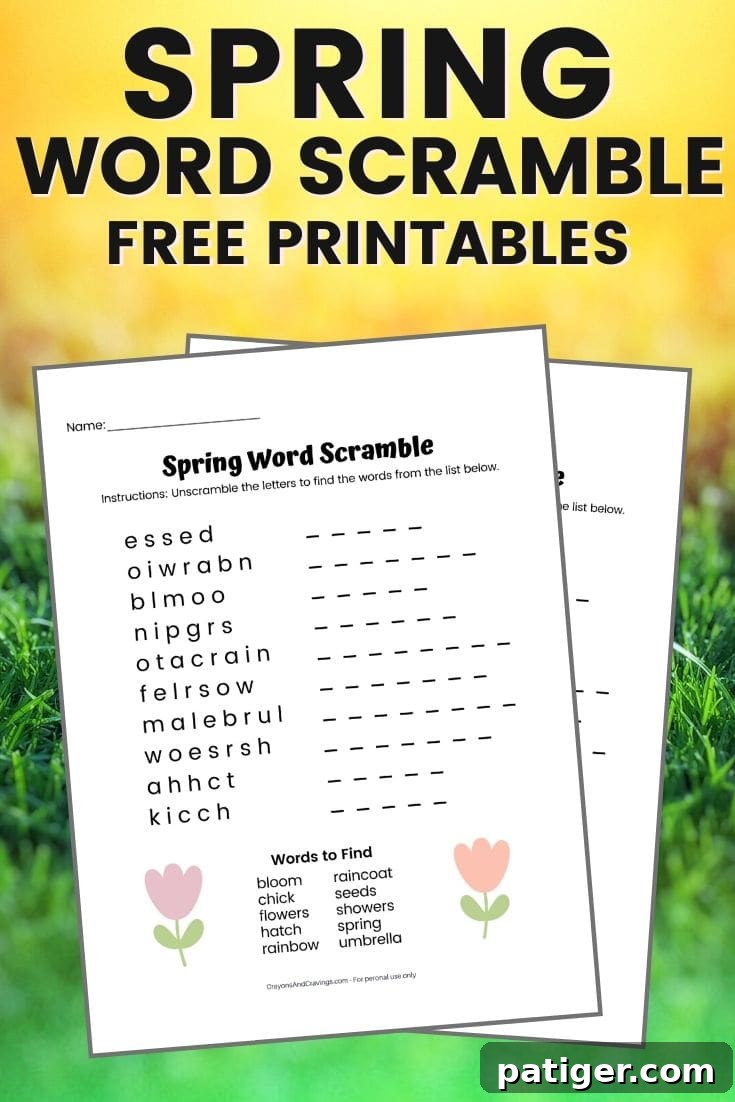 Spring Word Scramble: Free Printable Puzzles for Kids and Adults