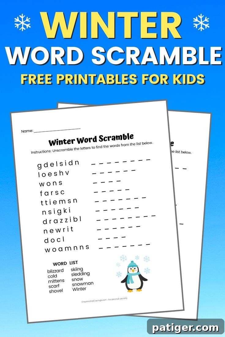 Winter Word Scramble Free Printable for Kids: A Fun Educational Activity